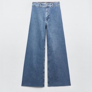 Zara Wide Leg Flare Jeans in Light Blue Denim